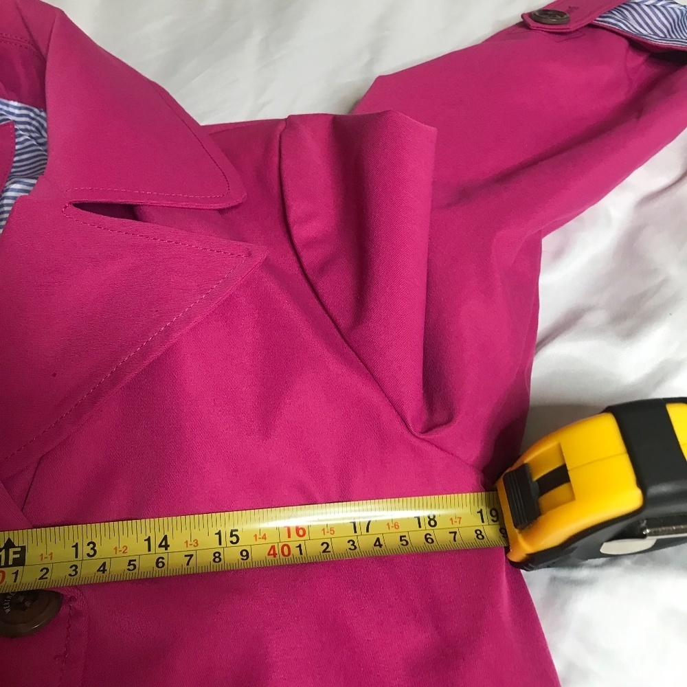 New Bright Pink Double-Breasted Trench Coat w/ Striped Lining – Women’s Small - Picture 9 of 12